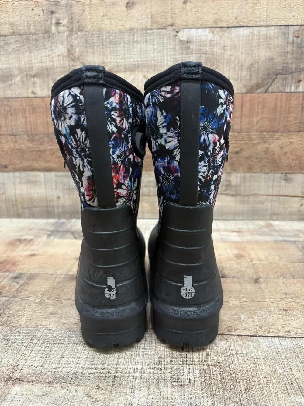 Bogs Snow Boots Kids Size 6 39 Black Floral Rubber Waterproof Pull On Winter